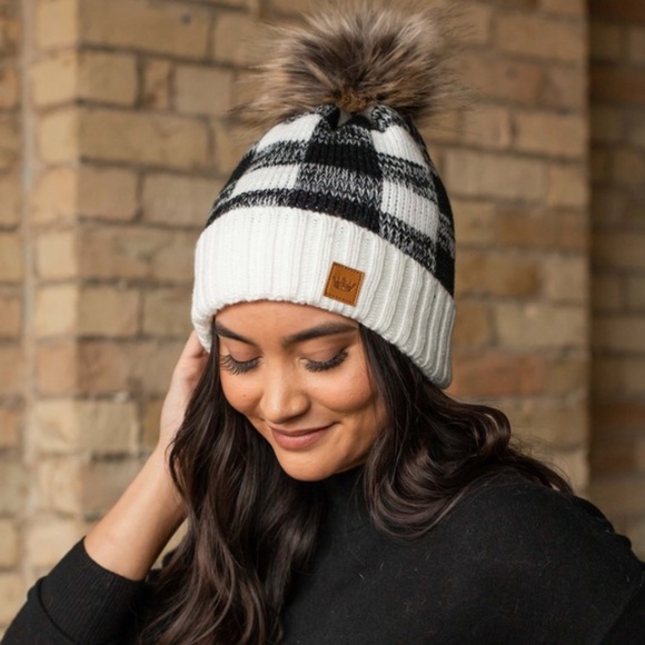 SOLD OUT Buffalo Check Plaid Fleece Lined Winter Beanie - Picture 4 of 4